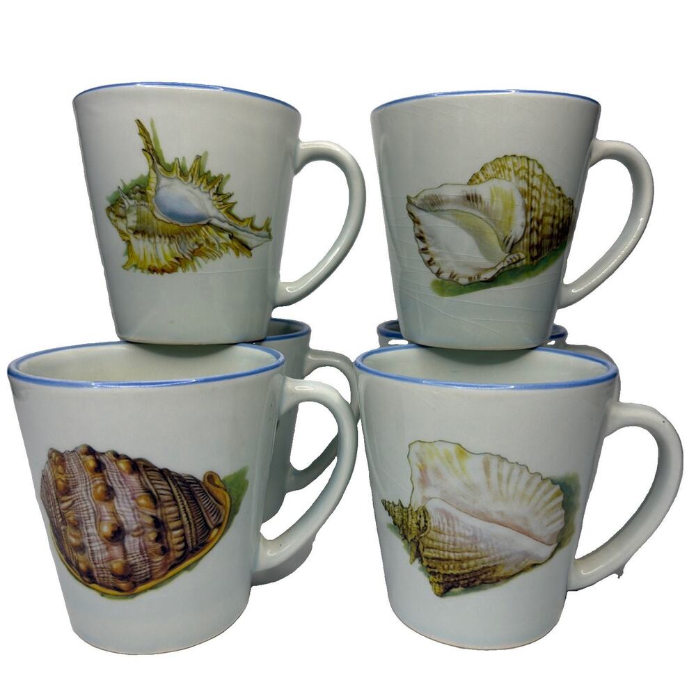 Mugs Made In Italy Seashell Motif Set Of 6 Coastal Grandmother Gift Airbnb